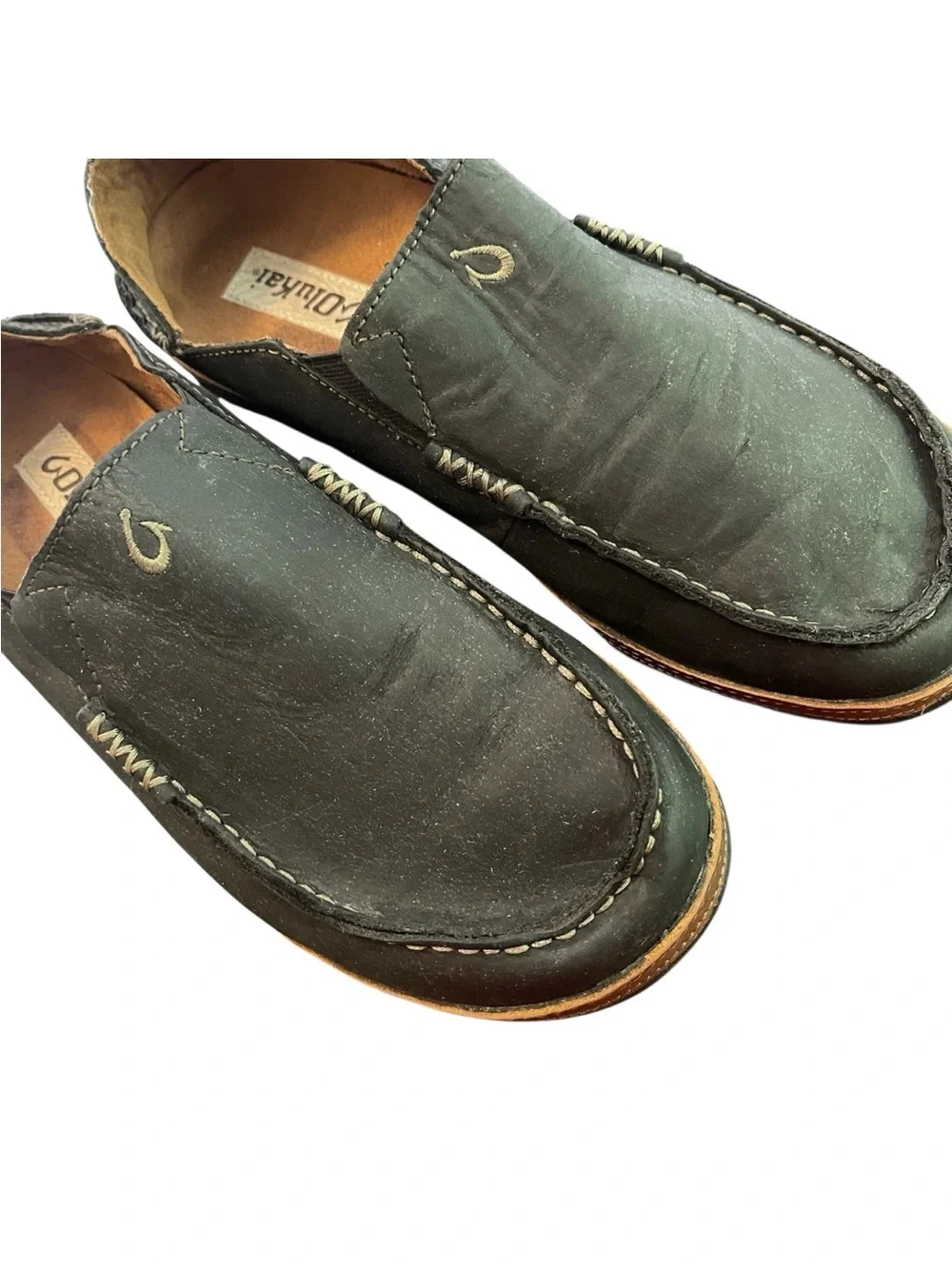 Olukai Moloa Black Nubuck Leather Slip On Loafers Shoes  Men's 9